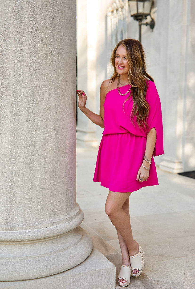 Hot Pink One Shoulder Dress – Fidèle by K Hill