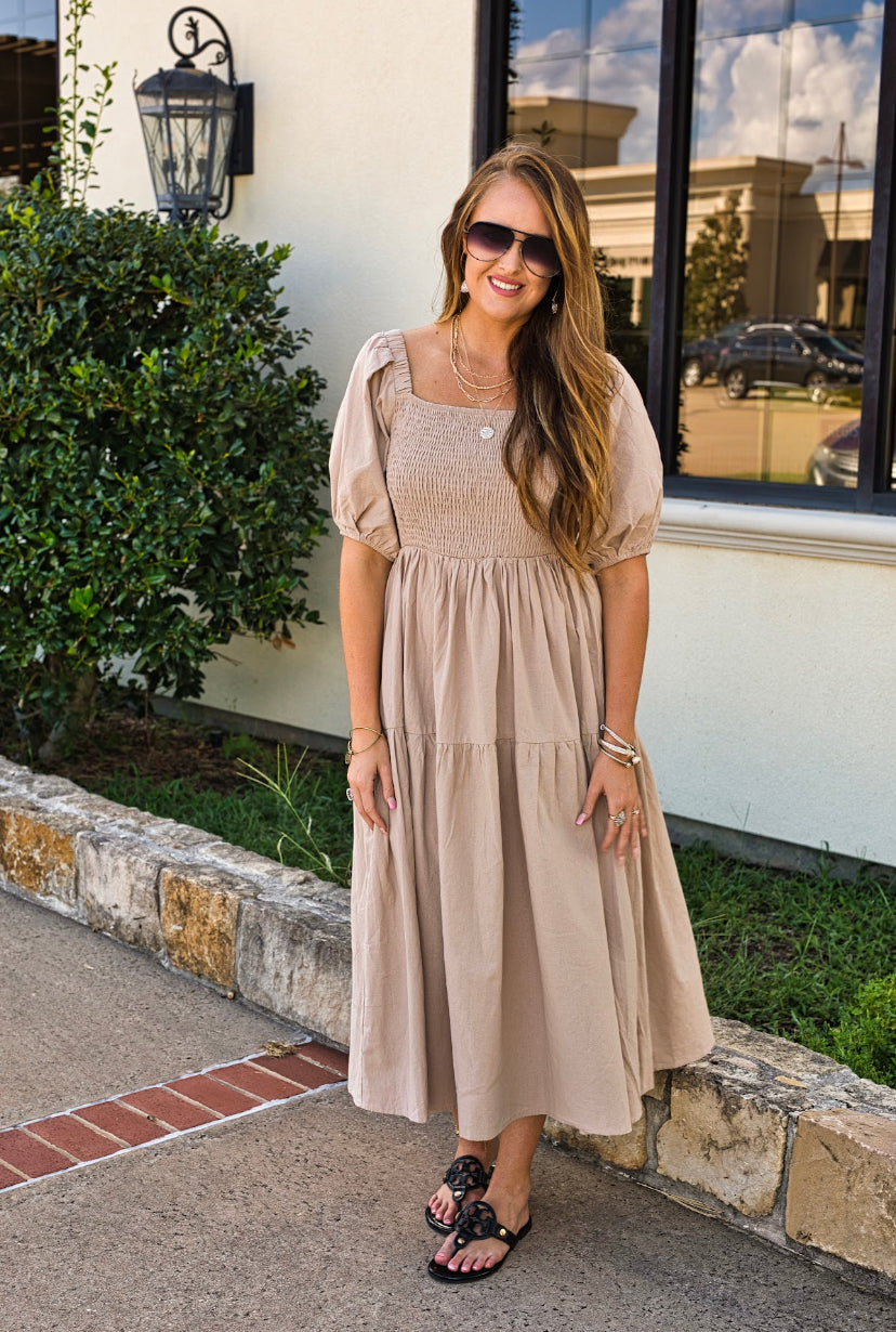 babydoll midi dress Mocha Babydoll Midi Dress – Fidèle by K Hill