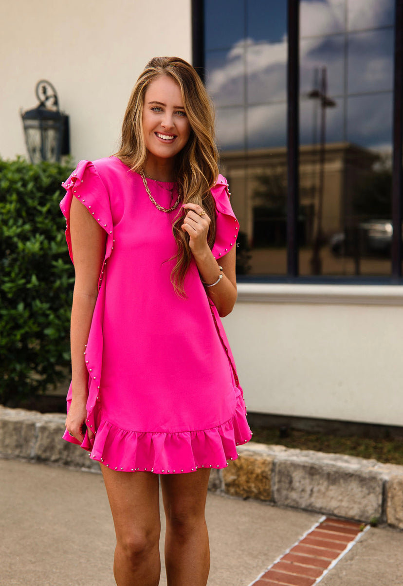 Wedding Guest Pink Ruffle Dress Fidle by K Hill Wedding Guest Pink Ruffle Dress Fidle by K Hill