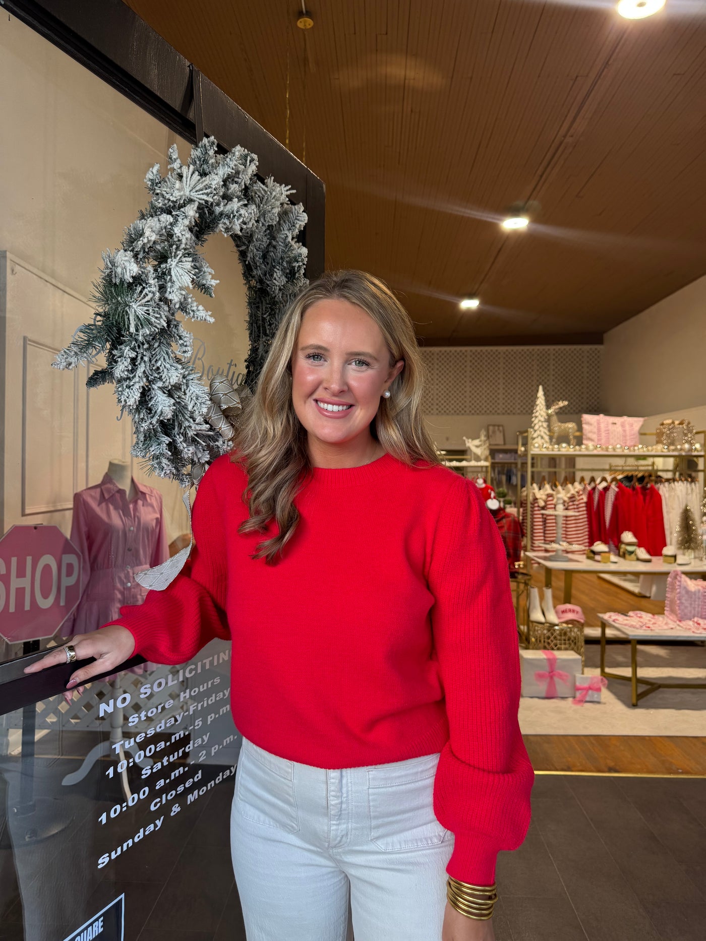Red Ribbed Puff Sweater