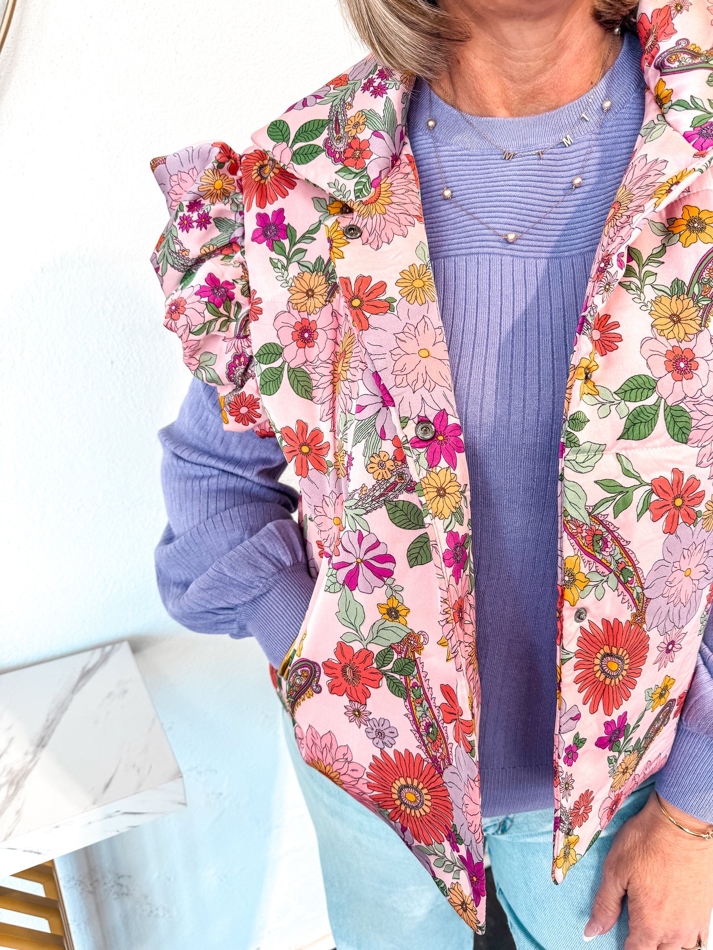Flutter Sleeve Floral Vest