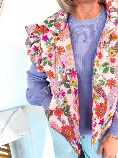 Flutter Sleeve Floral Vest