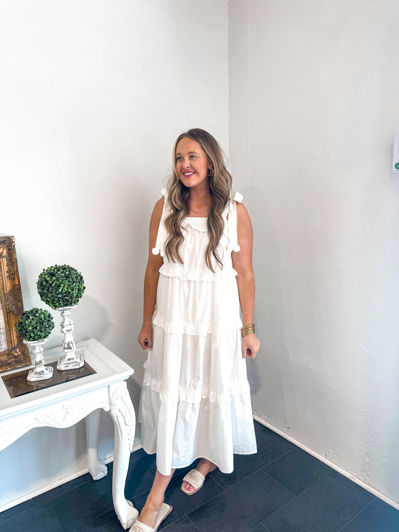 Elegant White Tiered Midi Dress
