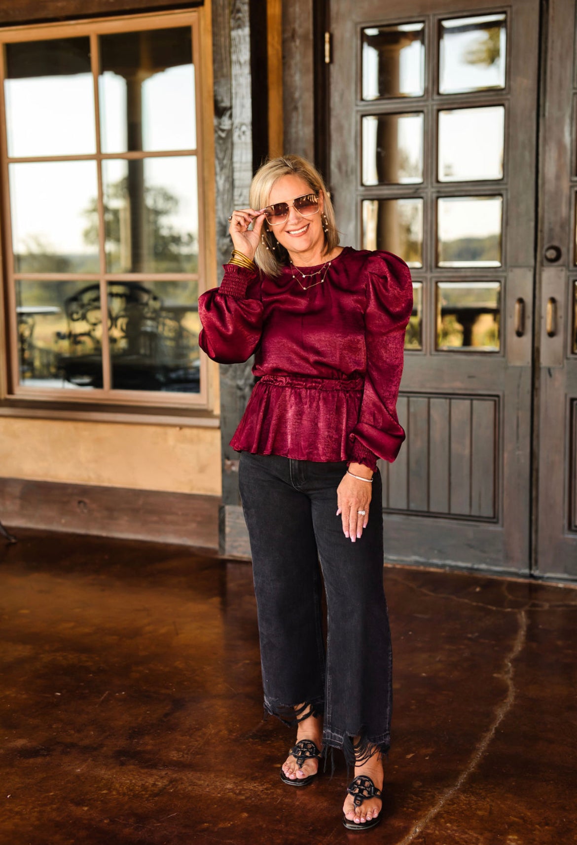 Capture The Moment Babydoll Blouse-Wine