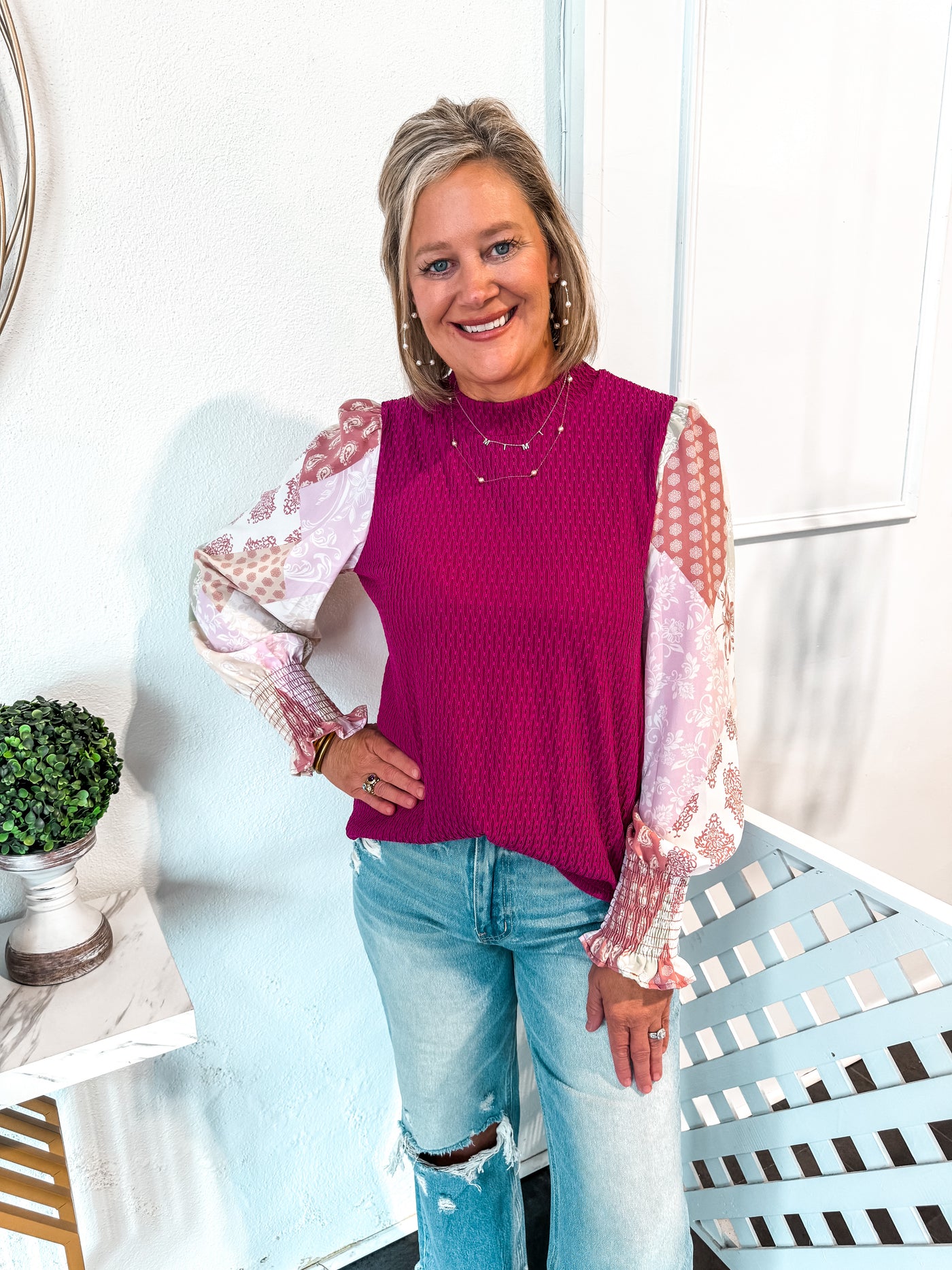 Check It Out Contrast Blouse