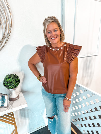 Pearl Leather Top-Brown