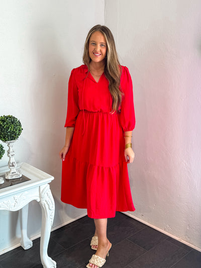 On Time Red Midi Dress