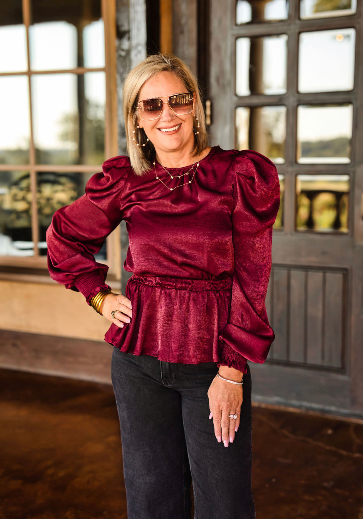 Capture The Moment Babydoll Blouse-Wine