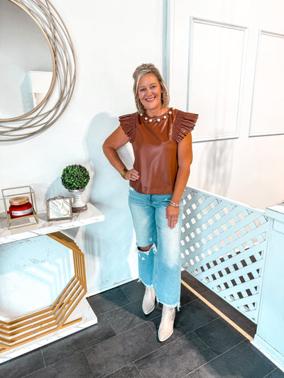 Pearl Leather Top-Brown