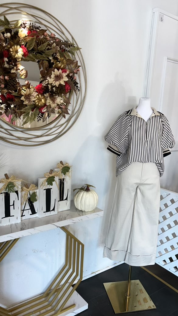 Fall Stripe Black Blouse