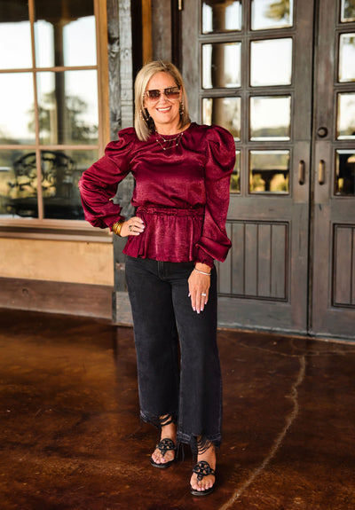 Capture The Moment Babydoll Blouse-Wine