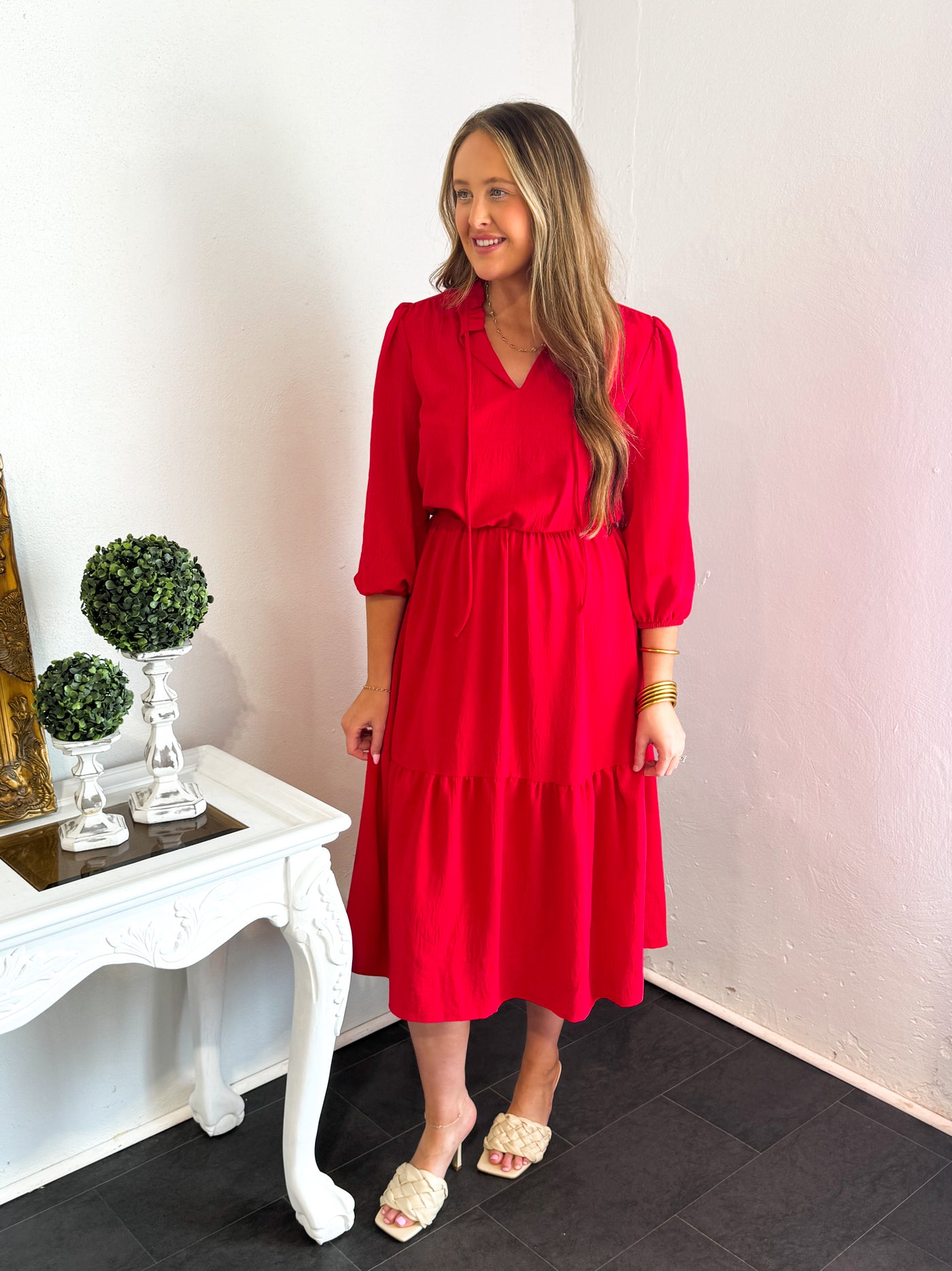 On Time Red Midi Dress