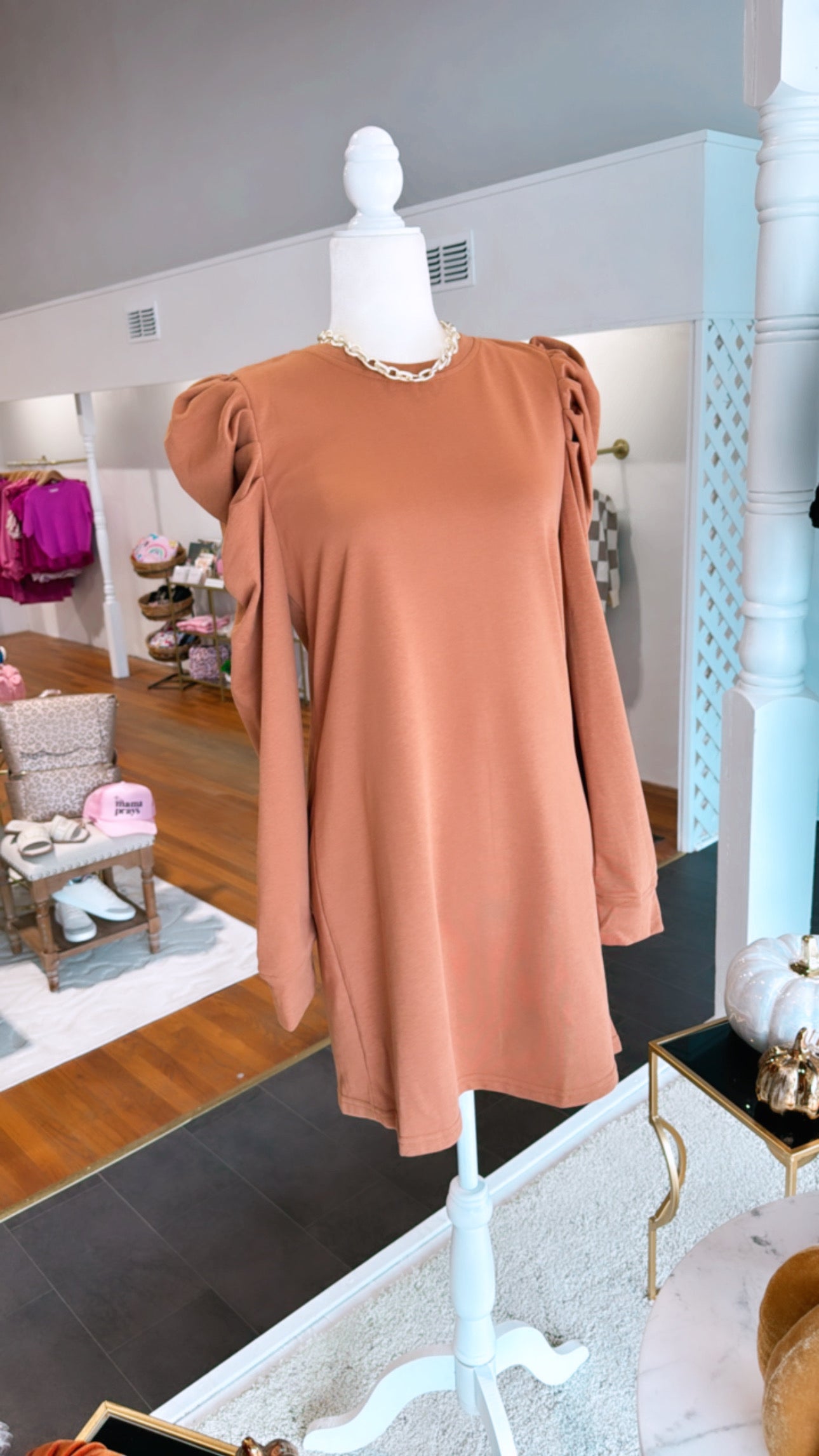 Brown Puff Sleeve Dress