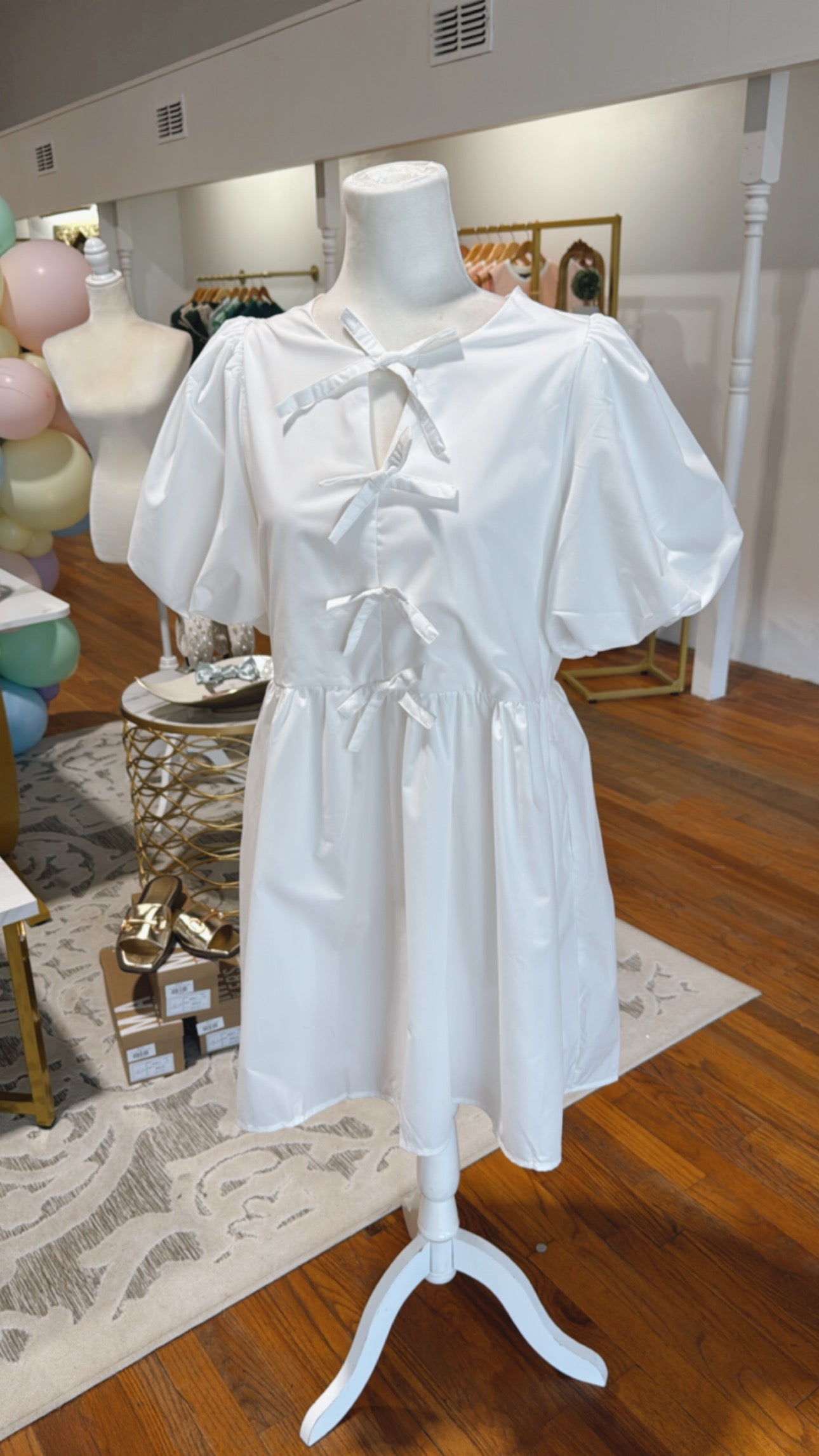 Classic White Bow Mini Dress