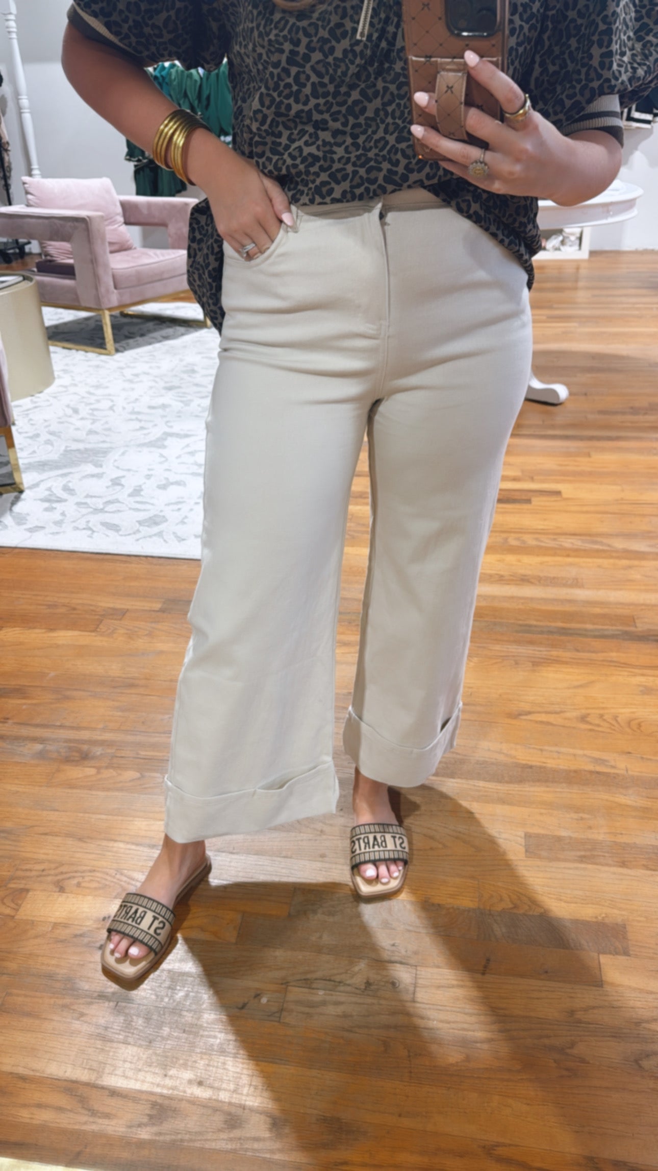 Sand Denim Cuff Jeans