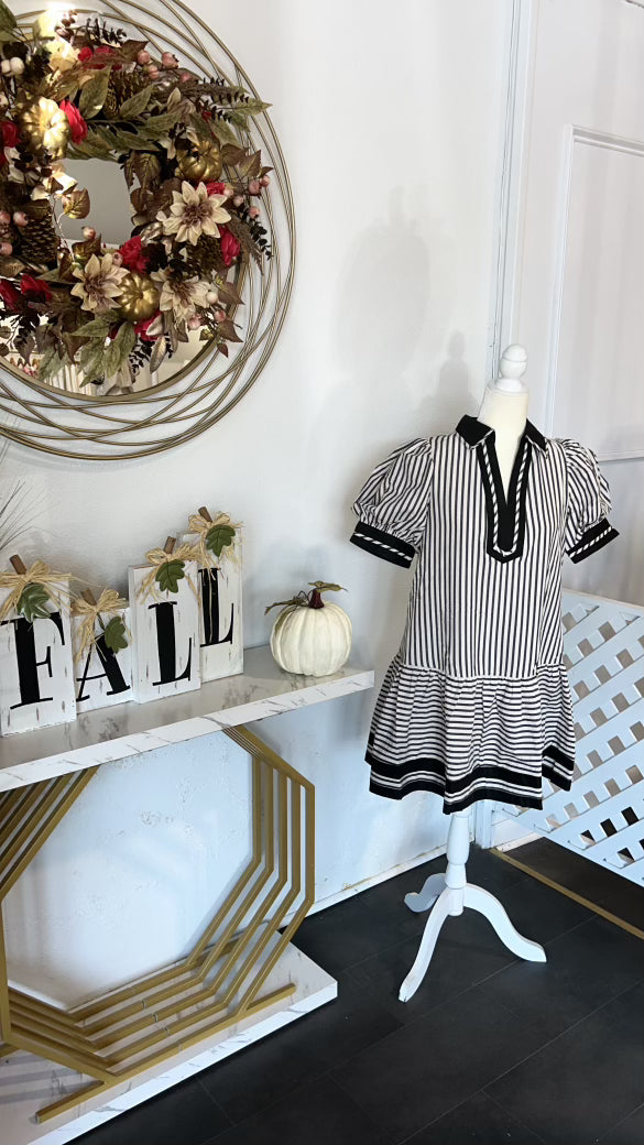Fall Stripe Black Dress