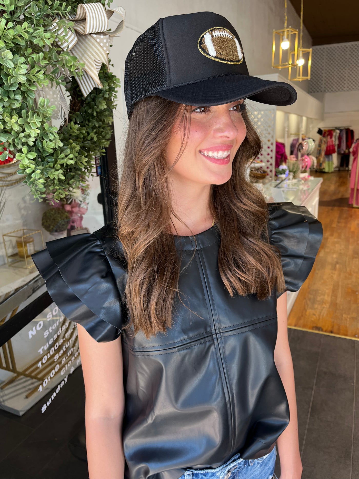 Football Trucker Hat-Black
