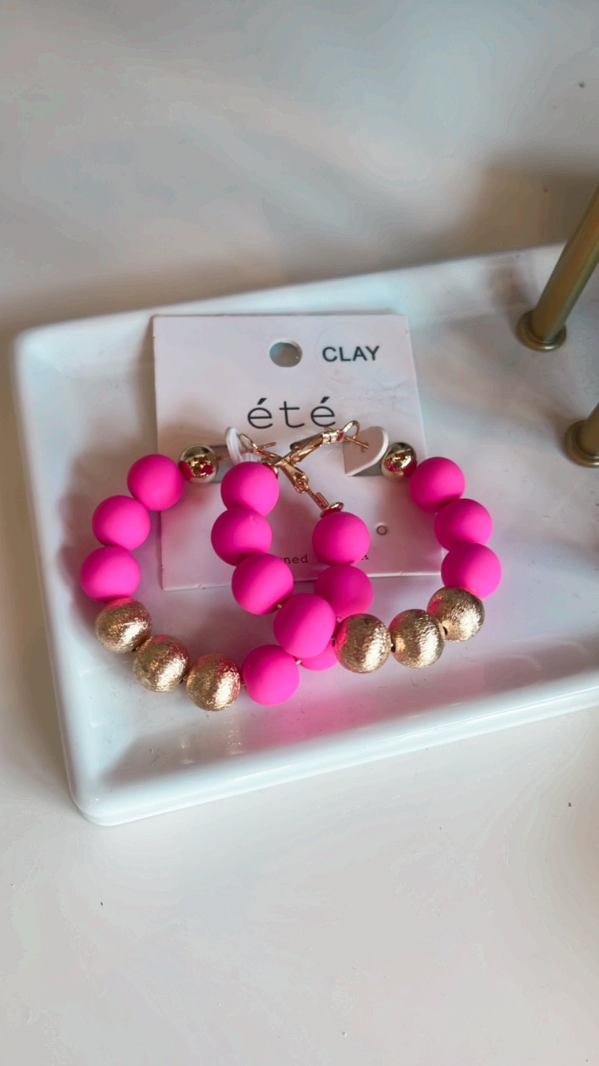 Hot Pink Clay Ball Earrings