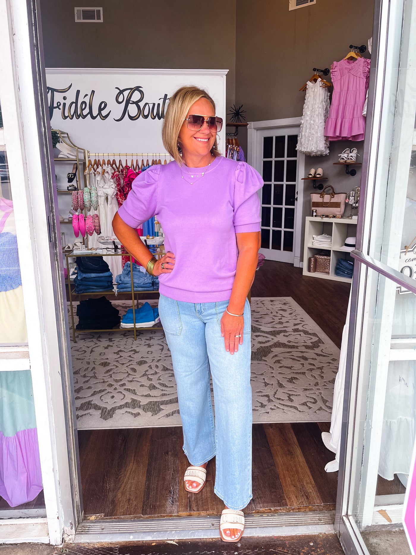 Summer Lavender Puff Sleeve Sweater
