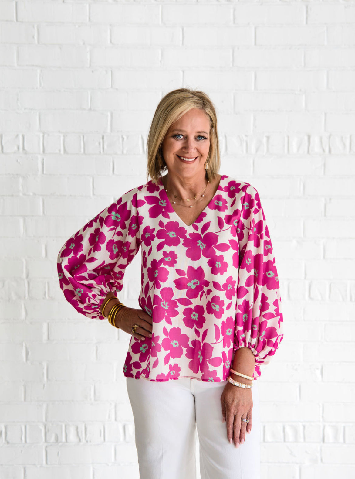 Fushia Floral Print Blouse