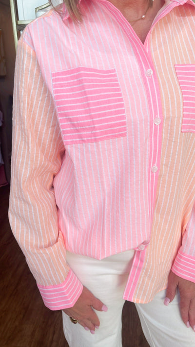 Pink Striped Colorblock Buttondown
