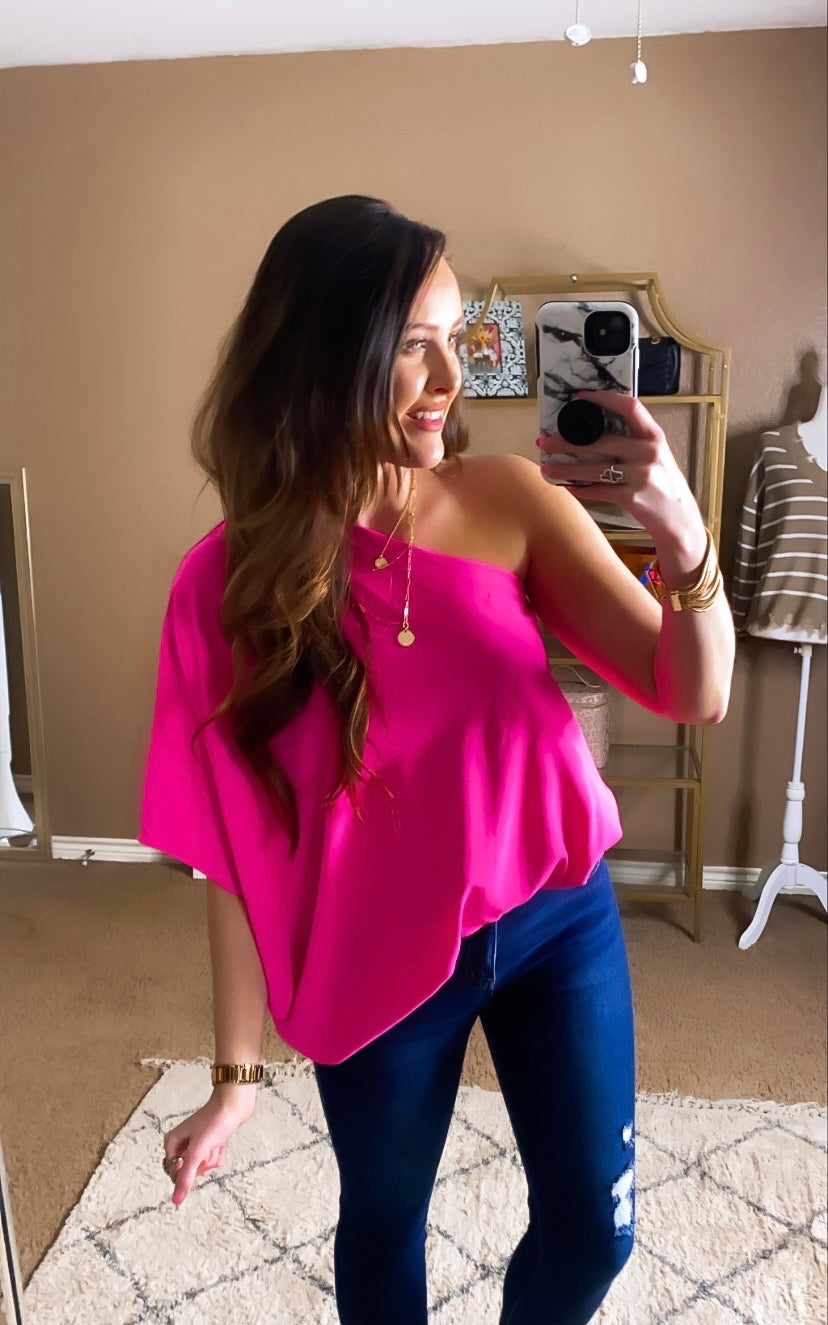Pink One Shoulder Blouse