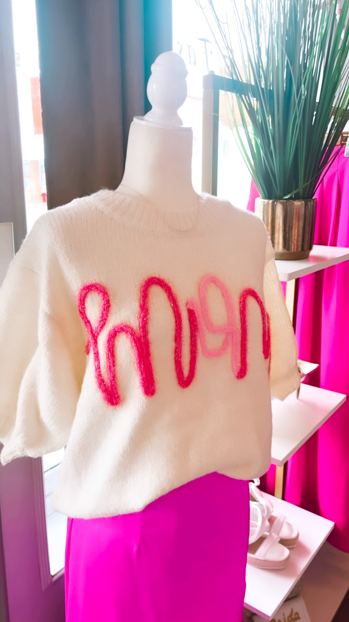 Mom Handstitched Short Sleeve Sweater