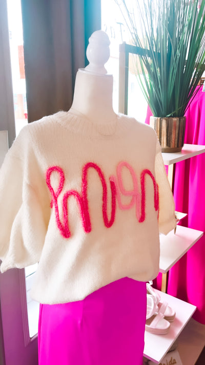 Mom Handstitched Short Sleeve Sweater