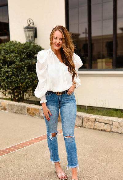 White Bold Sleeve Bodysuit