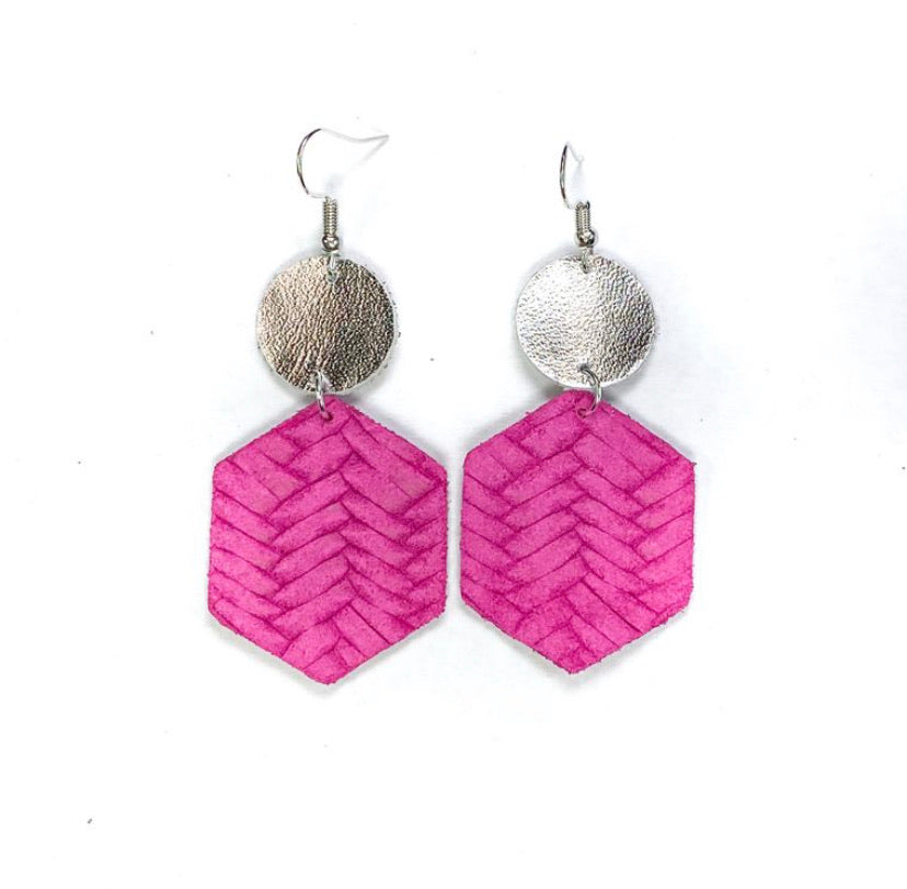 Hot Pink Leather Earrings