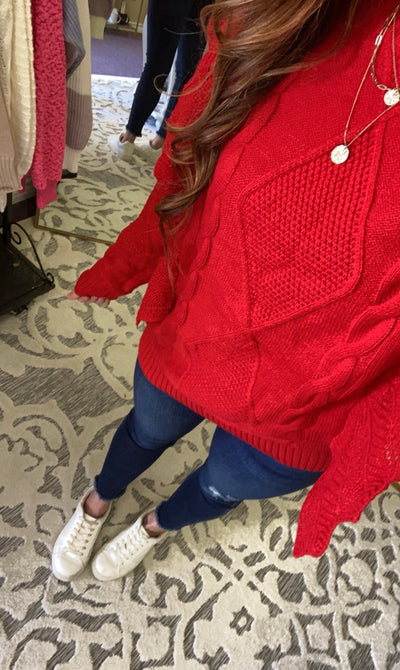 Stunning Red Cable Knit Sweater