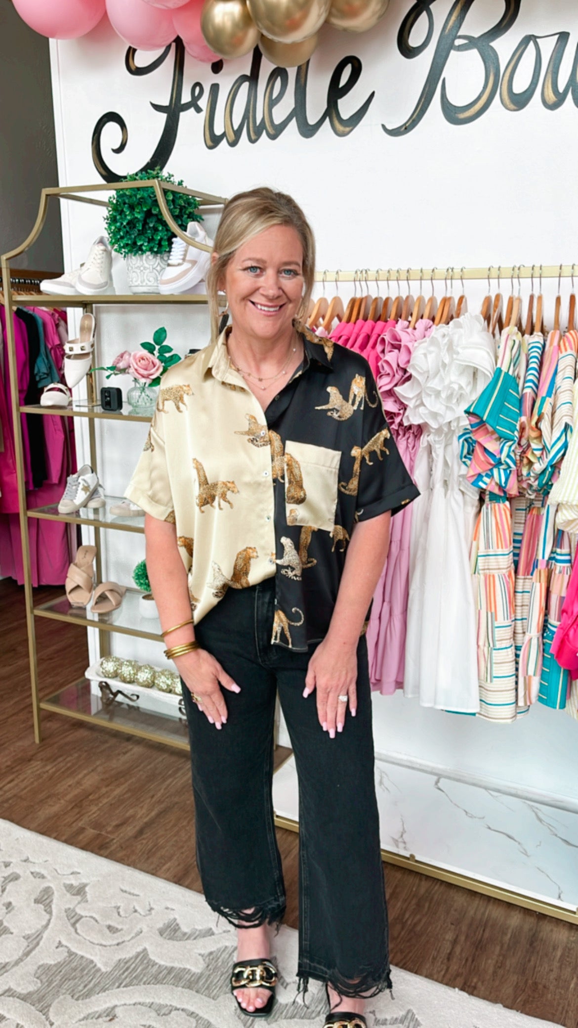Cheetah Satin Buttondown Blouse
