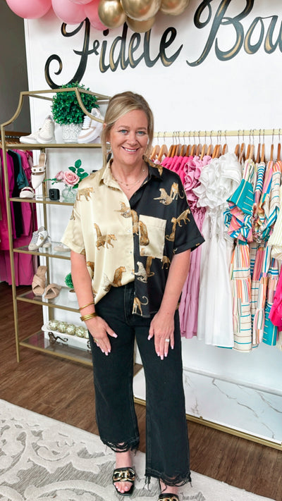 Cheetah Satin Buttondown Blouse