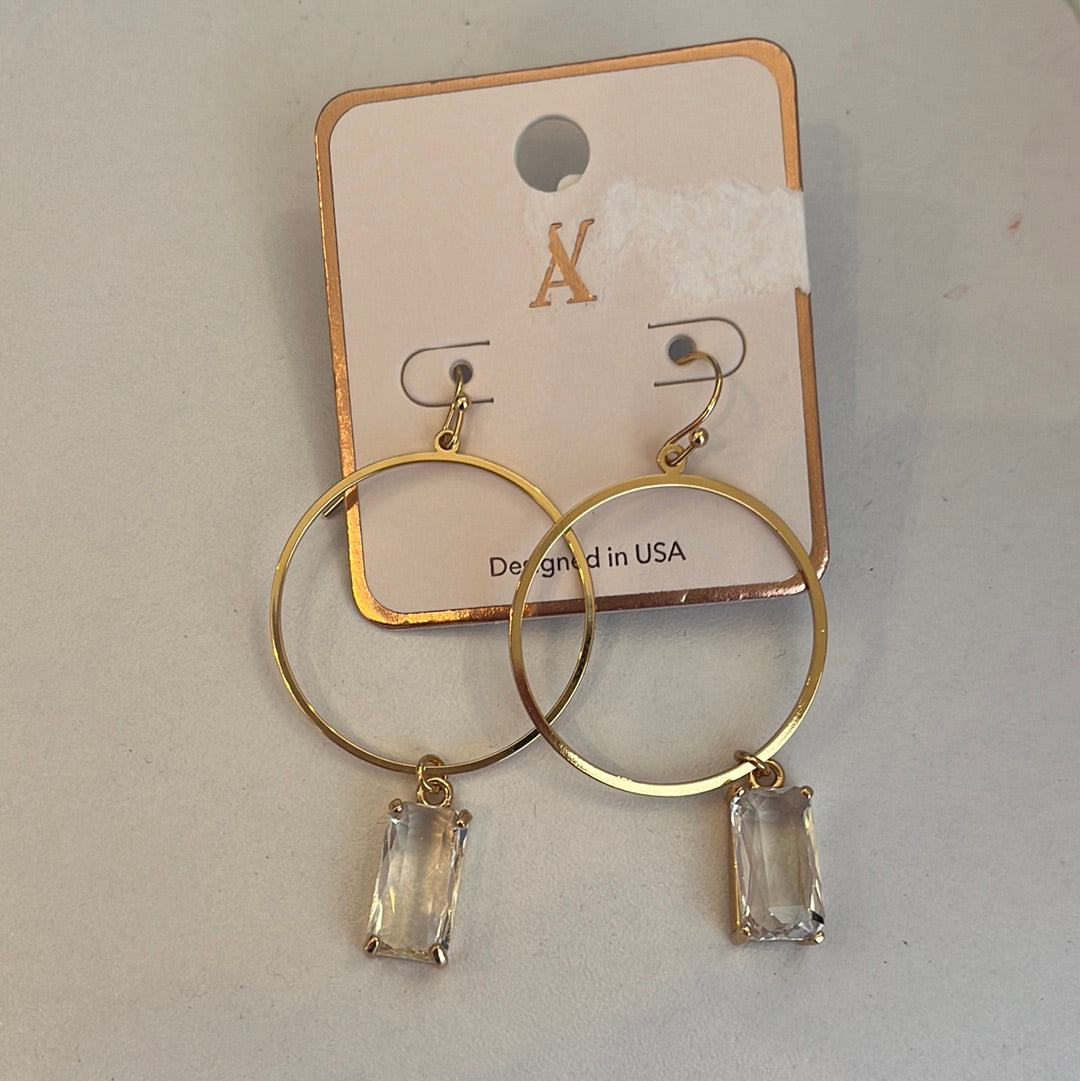 Stone Drop Hoop Earrings