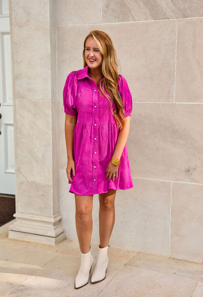 Magenta Corduroy Nashville Dress