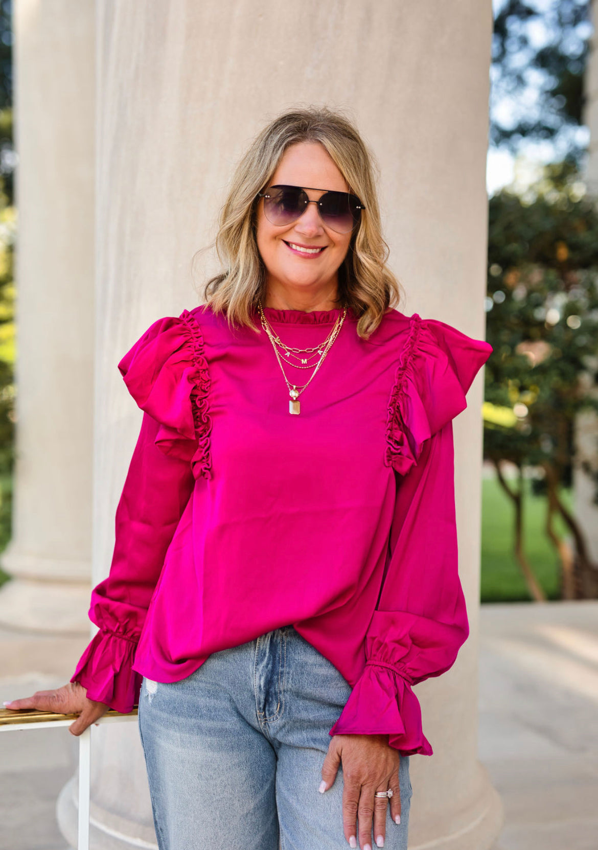 Magenta Bell Sleeve Blouse
