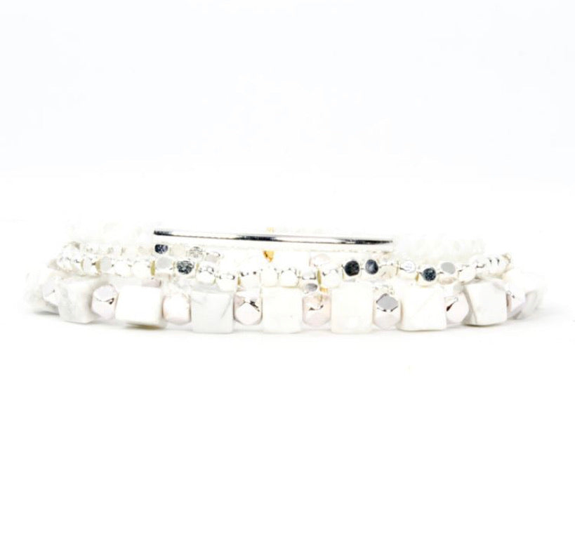 White & Silver Bracelet Stack Set