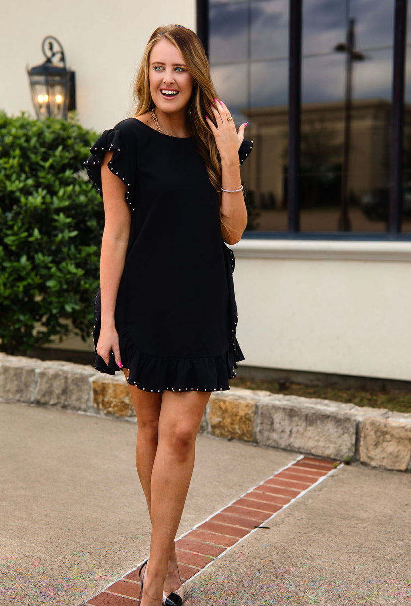 Wedding Guest Black Ruffle Dress