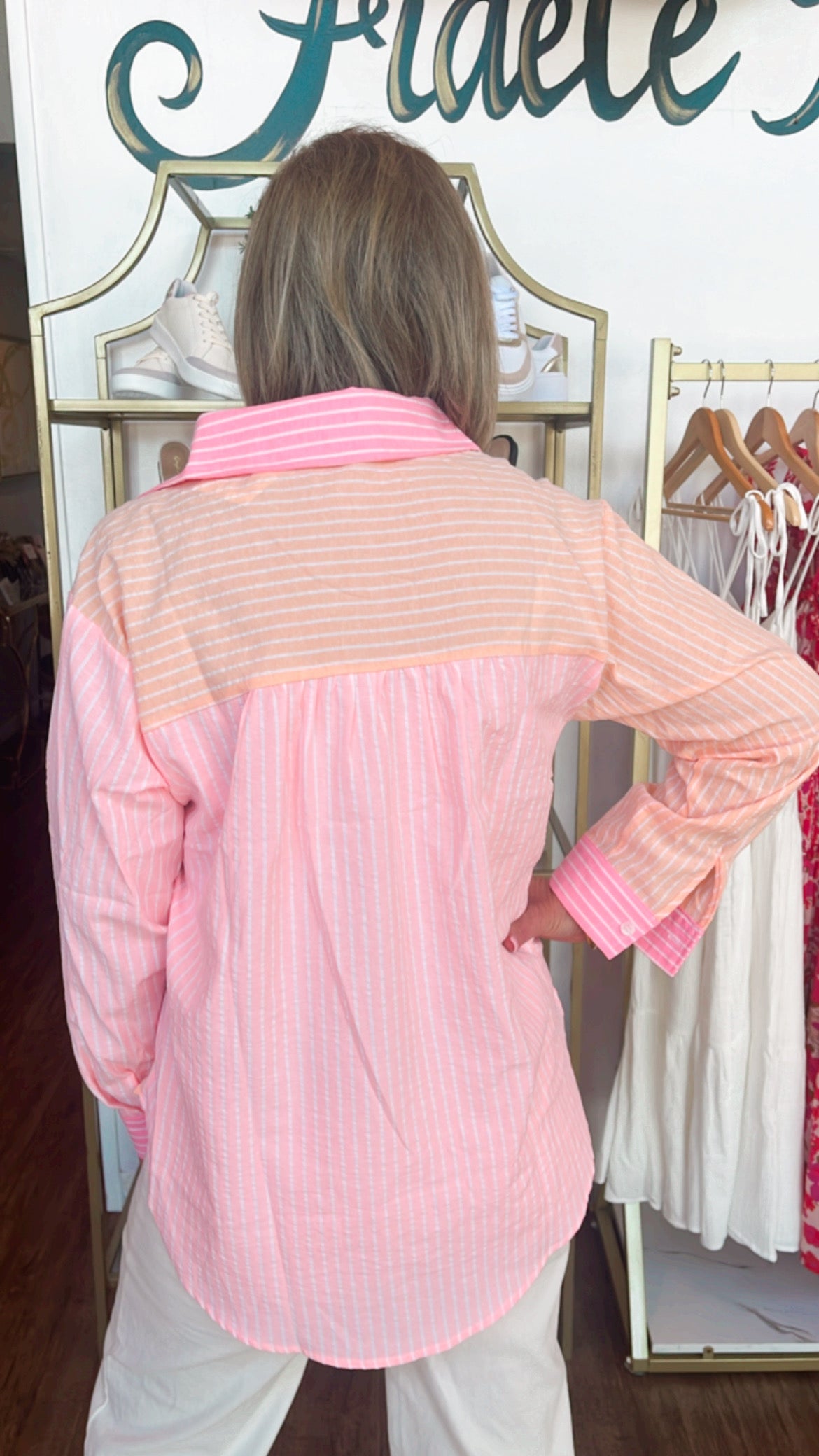 Pink Striped Colorblock Buttondown