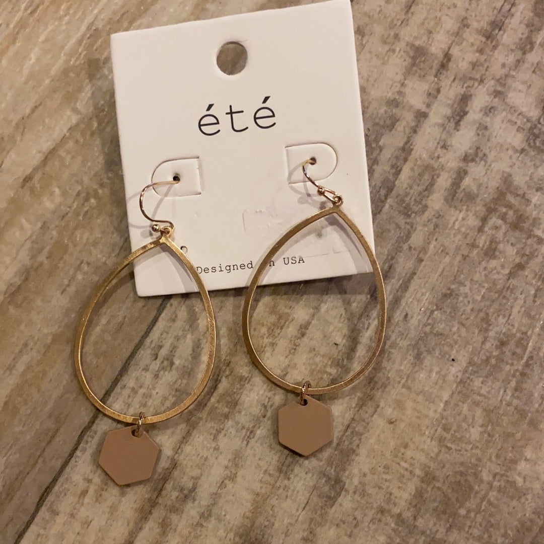 Taupe Gold Hoop Drop Earrings
