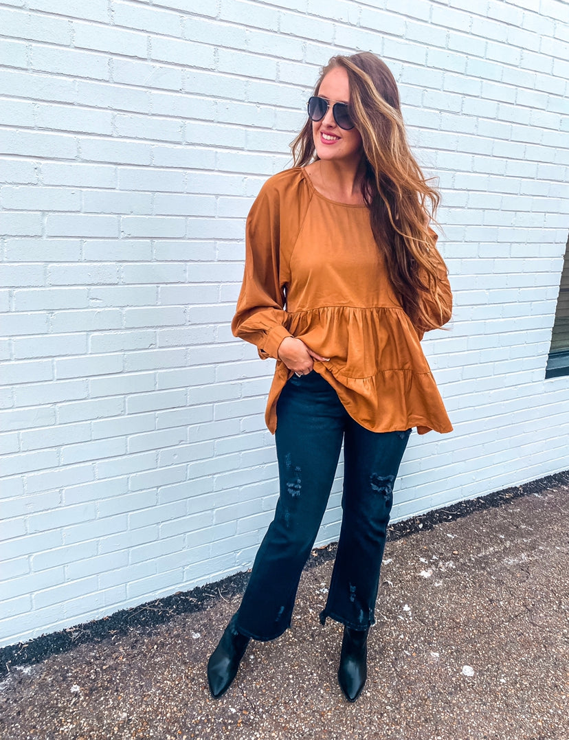 Classic Brown Babydoll Blouse