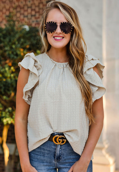 Taupe Ruffle Sleeve Blouse