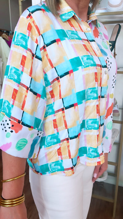 Wild Days Mixed Print Button Down