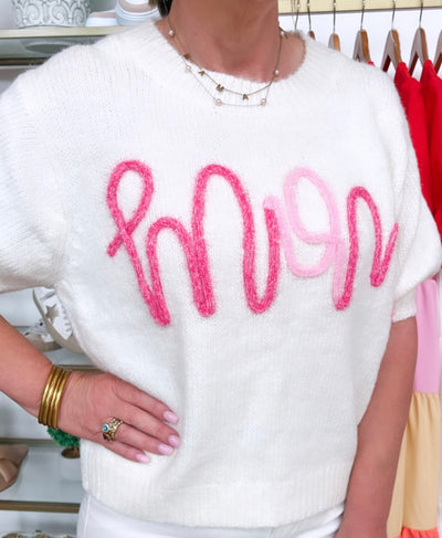 Mom Handstitched Short Sleeve Sweater