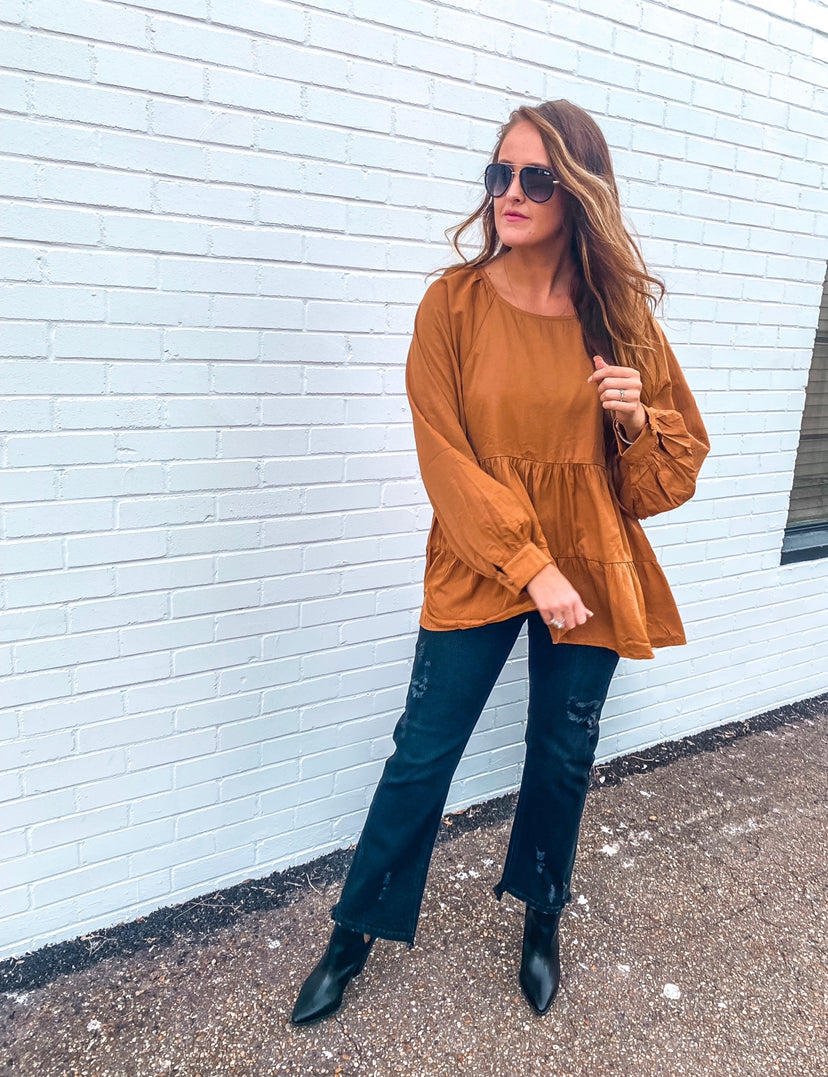 Classic Brown Babydoll Blouse