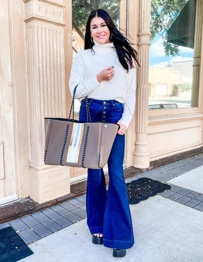 Taupe Neoprene Tote with Coin Pouch