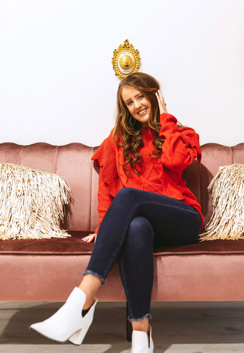 Stunning Red Cable Knit Sweater