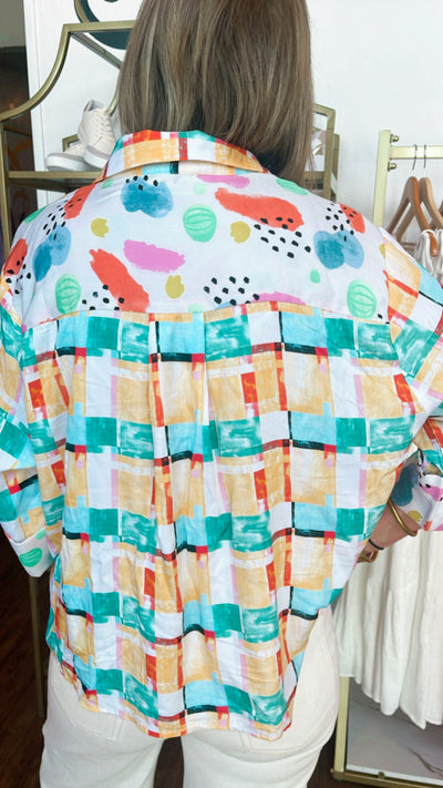 Wild Days Mixed Print Button Down
