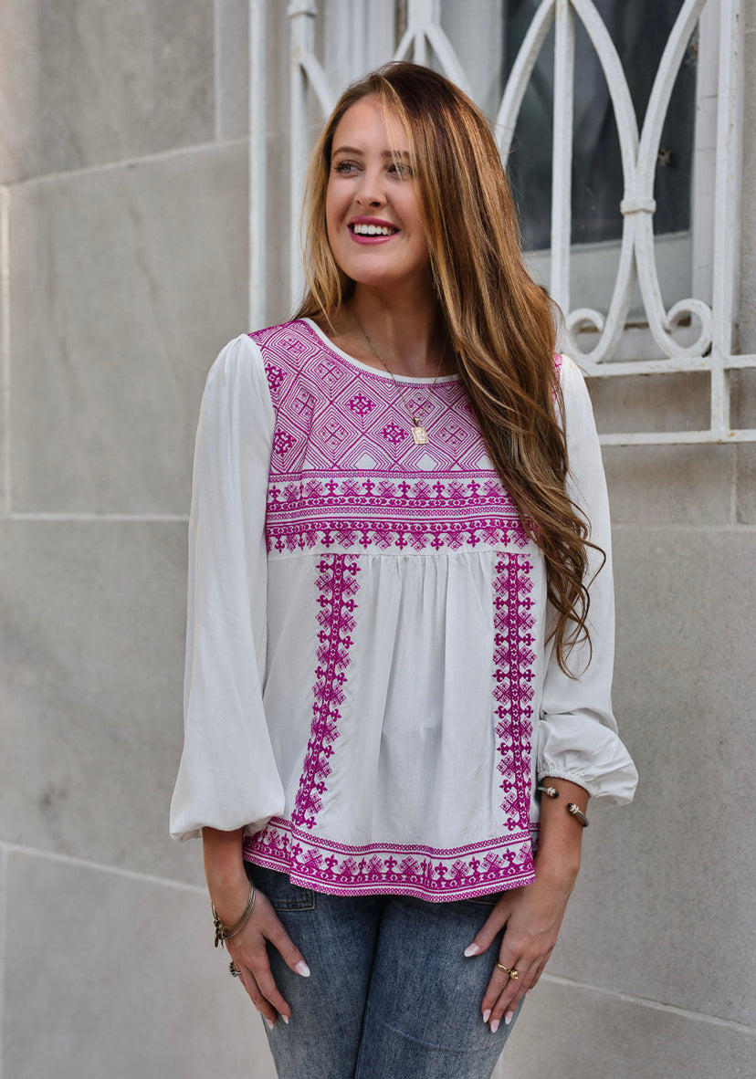 Ivory Magenta Blouse